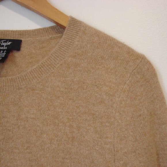 Cashmere Tan Beige Crewneck Sweater Lord & Taylor Ribbed Long Sleeve Medium - Picture 4 of 9